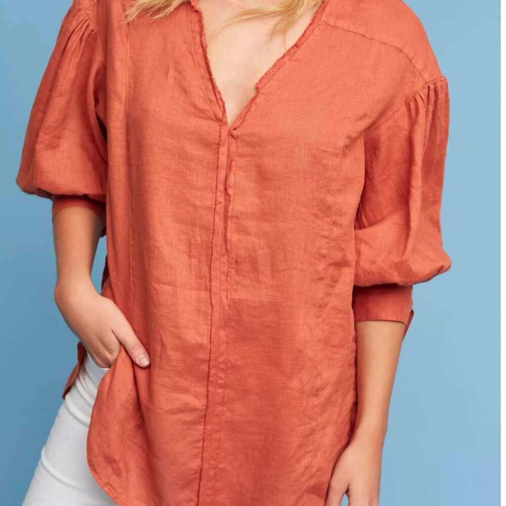 Holding Horses Anthro Top Womens Small Rust Peasant Tied Sleeve Tunic Boho S